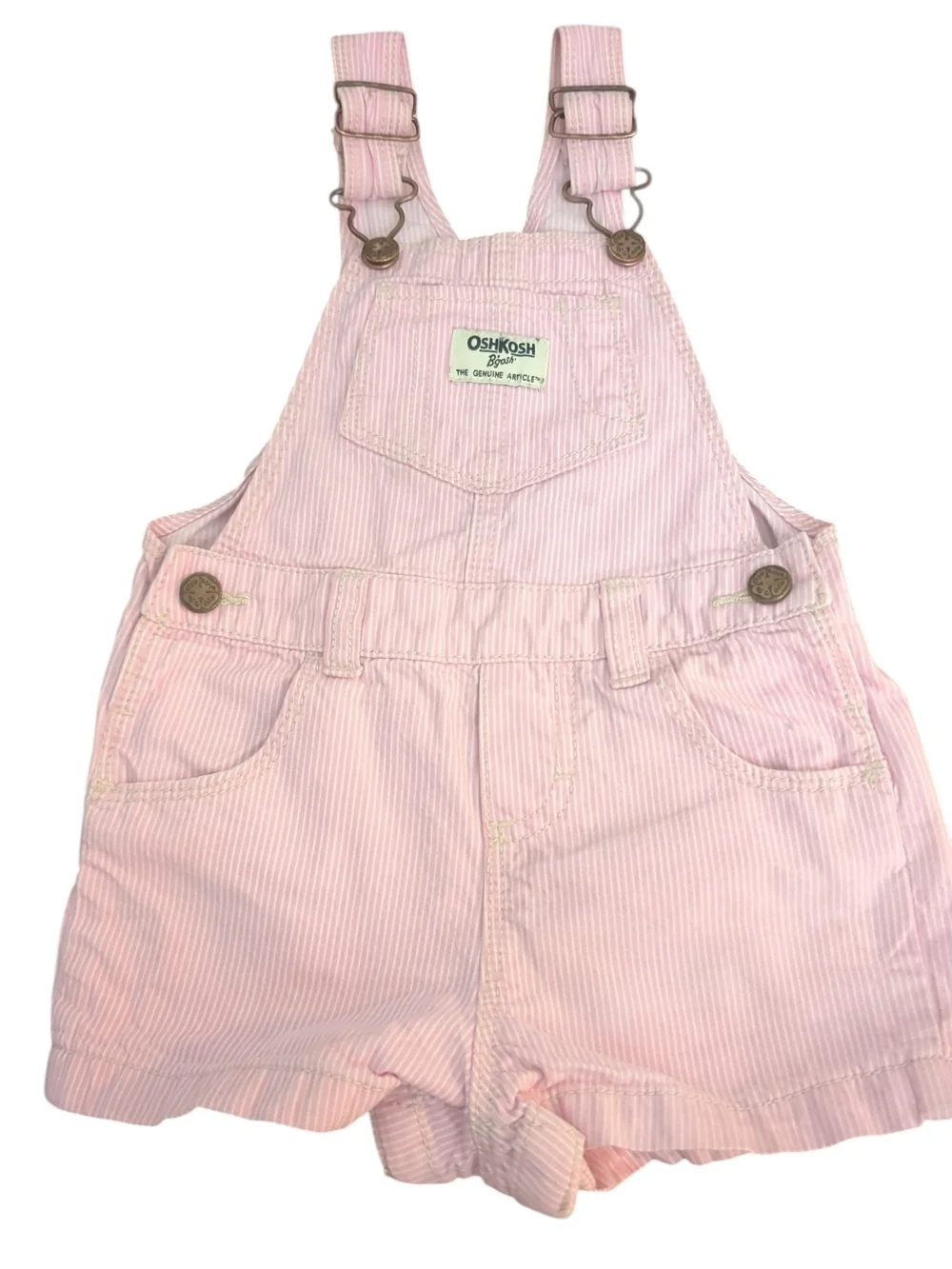 OshKosh B’gosh Pink Stripe Shortalls 24M Cotton Overalls Cottagecore Farmcore